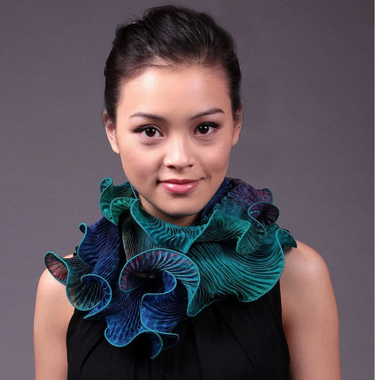 Shibori Silk Infinity Scarf SIA-319 in Turquoise, Blue, and Pink by Cathayana