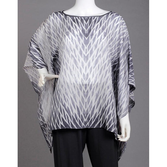 Cathayana Shibori Silk Poncho SY501 in Black and White Artistic Designer Hand Dyed and Pleated Silk Poncho