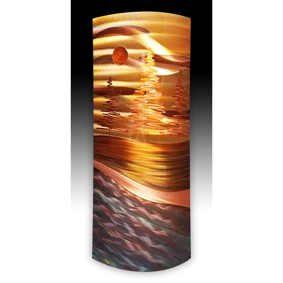 Copper Elements by Dan and Frances Hedblom North Shore Lake 12x26 Artistic Artisan Crafted Flame Painted Copper Wall Sculptures