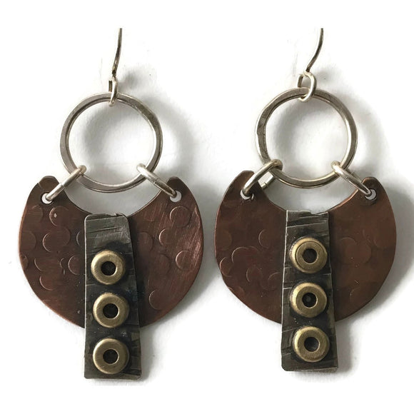 Copper Sterling Silver and Bronze Earrings E75 by Joanna Craft Jewelry Design Artistic Artisan Designer Jewelry