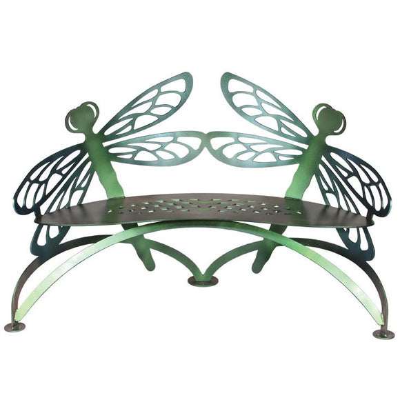Cricket Forge Dragonfly Bench, Artistic Functional Outdoor-Indoor Metal Furniture