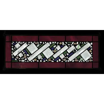 Edel Byrne Wine Antique Border Geometric Stained Glass Panel, Artistic Artisan Designer Stain Glass Window Panels