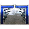 Edel Byrne Cobalt Blue Hummingbird Corner Pair Stained Glass Panels, Artistic Artisan Designer Stain Glass Window Panels