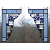 Edel Byrne Light Blue Small Geometric Corner Pair Stained Glass Panels, Artistic Artisan Designer Stain Glass Window Panels