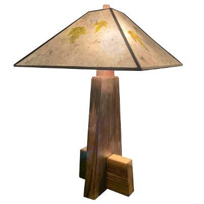 Franz GT Kessler Designs LA Table Lamp in Walnut  with Silver Mica and Maple Leaf Shade Mission Arts and Crafts Artisan Lamps