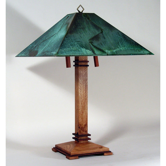 Franz GT Kessler Designs Lake Superior Table Lamp Shown in White oak and Walnut with Copper Patina Shade Mission Arts and Crafts Artisan Lamps