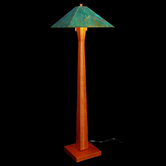 Franz GT Kessler Designs Santa Rosa Floor Lamp 3300-L3, Cherry Floor Lamp, Blue Green Patina Copper Shade, Mission, Arts and Crafts, Artisan Lamps
