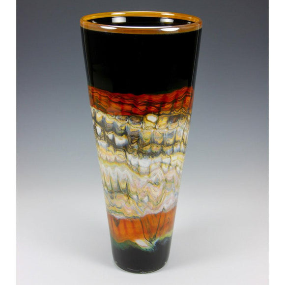 Opal Cone Vase in Black and Tangerine by Gartner Blade Art Glass