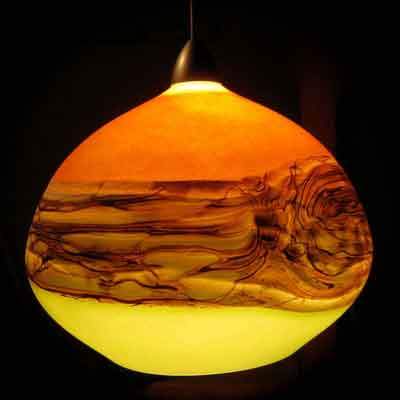 Gartner Blade Strata Pendant in Tangerine and Lime Hand Blown American Art Glass Pendant Lighting