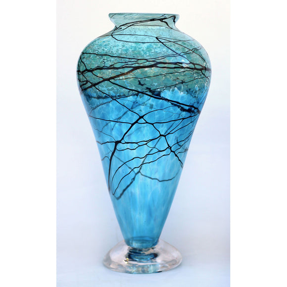 Glass Rocks Dottie Boscamp Aqua Lightning Large Urn Artistic Handblown Art Glass Vases