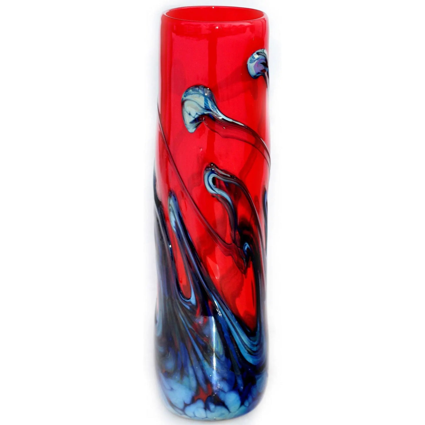 Glass Rocks Dottie Boscamp Red Lily Pad Tall Vase Artisan Handblown Art Glass