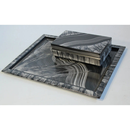 Grant Noren Black and White Wood Tray, Artistic Artisan Designer Trays