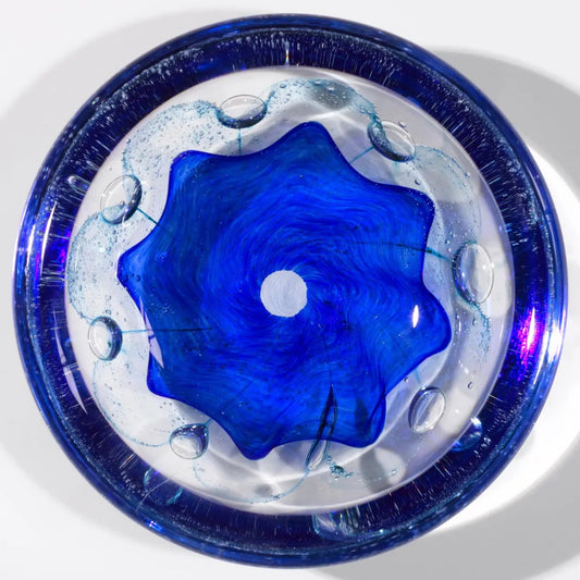 Hot Glass Alley Jake Pfeifer Foil Swedish Cerulean Blue Bowl Artistic Handblown Glass