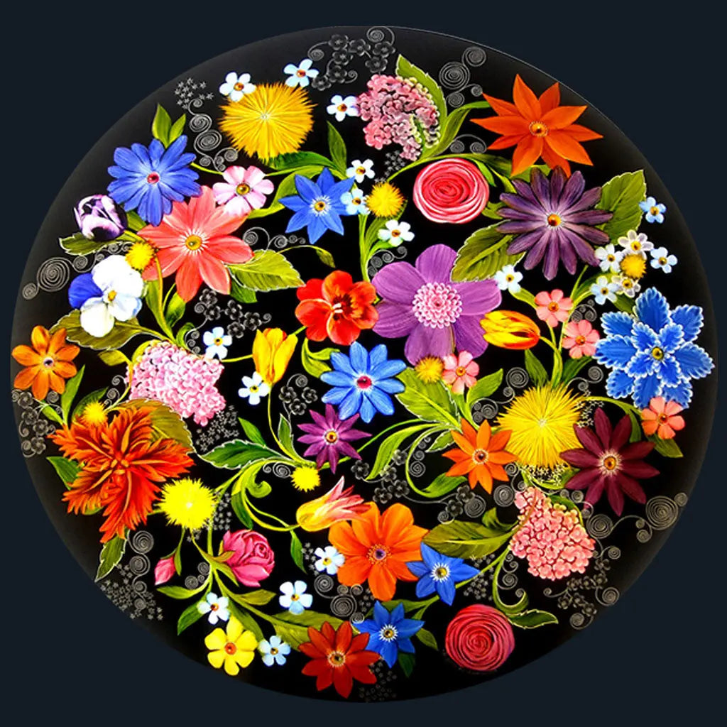 Jamie Barthel Midnight Garden Reverse Hand Painted Glass Chandelier, Contemporary Chandeliers