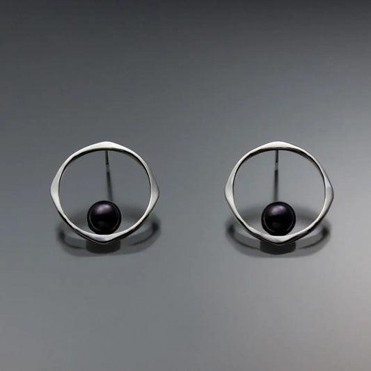 John Tzelepis Jewelry Sterling Silver or 14K Gold Black Pearl Earrings EAR070SMSSPB Handcrafted Artistic Artisan Designer Jewelry