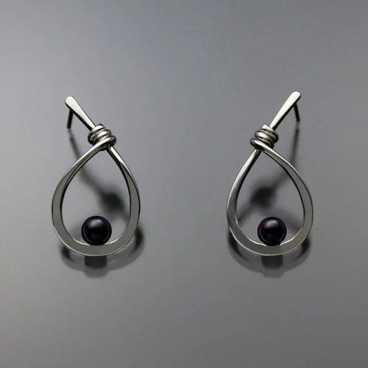John Tzelepis Jewelry Sterling Silver Black Pearl Earrings EAR190SMPB-1 Handcrafted Artistic Artisan Designer Jewelry