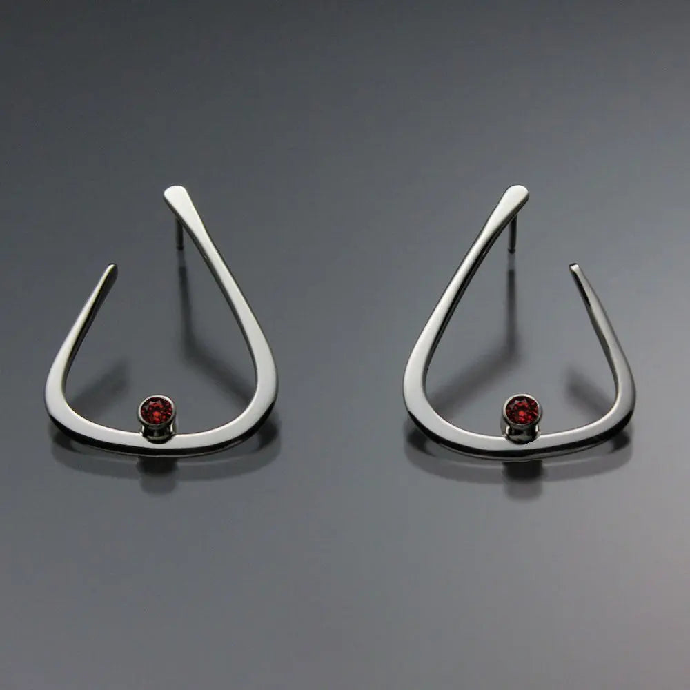 John Tzelepis Jewelry Sterling Silver or 14K Gold Garnet Earrings EAR040SMSSGR Handcrafted Artistic Artisan Designer Jewelry