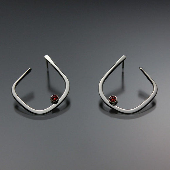 John Tzelepis Jewelry Sterling Silver or 14K Gold Garnet Earrings EAR050SSGR Handcrafted Artistic Artisan Designer Jewelry