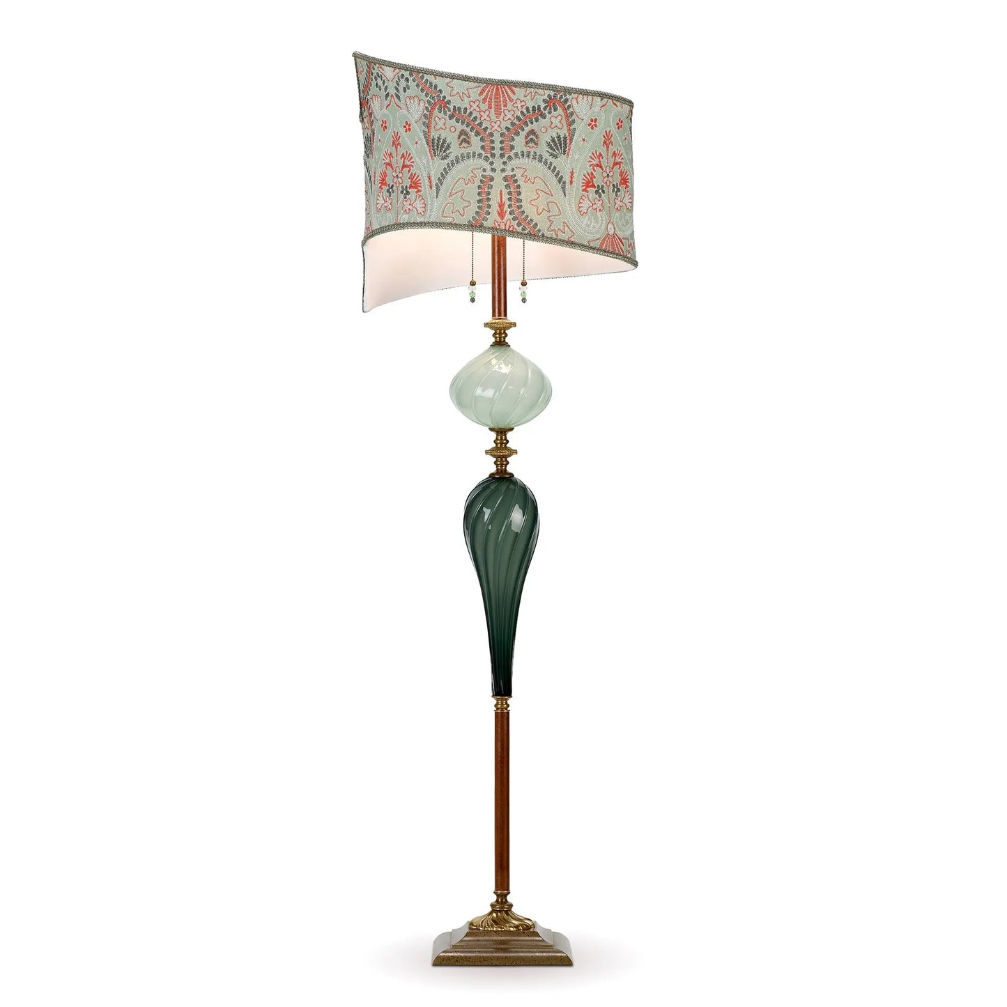 Kinzig Design Enzo Floor Lamp F221Ao171 Colors Green Gray Orange White Shade Gray Blue and Sea Foam Blown Glass Base Artisan Designer Floor Lamps