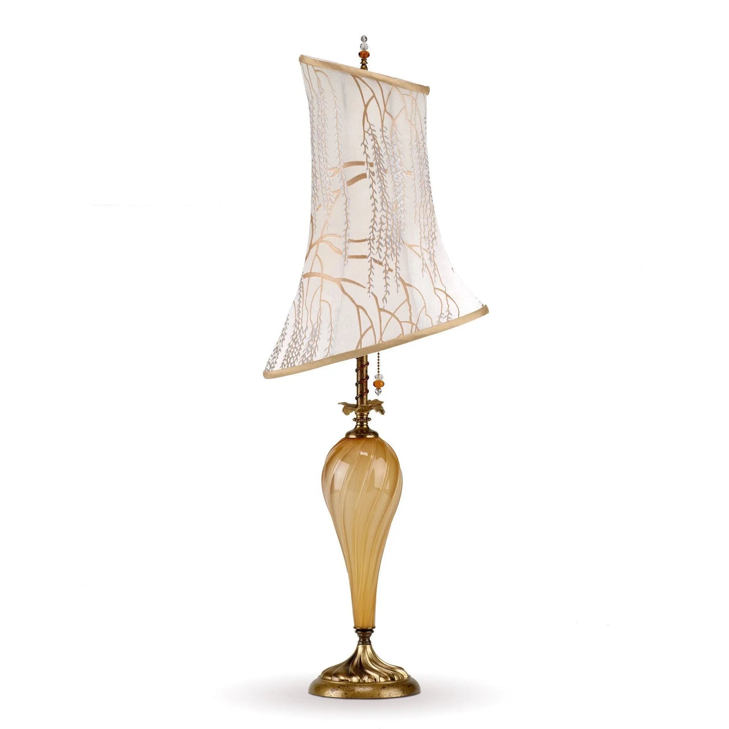 Kinzig Design Fiona Table Lamp 151 H 133 Colors White Gold Silver with Silk Shade and Blown Glass Base Artistic Artisan Designer Table Lamps