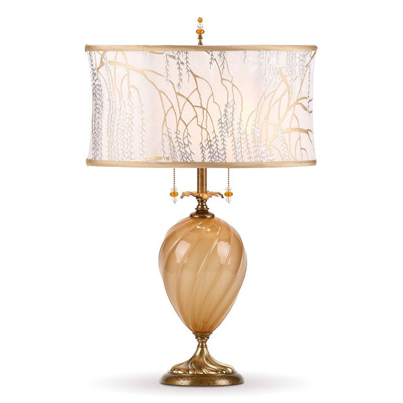 Kinzig Design Matilda Table Lamp 155 AF 133 Colors Gold Opaque Blown Glass Base With A Soft White Silk Shade Artistic Artisan Designer Table Lamps