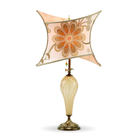 Kinzig Design Megan Table Lamp 125 Y 114 Peach Gold Cream Rust with Embroidered Silk Shade Artistic Artisan Designer Table Lamps