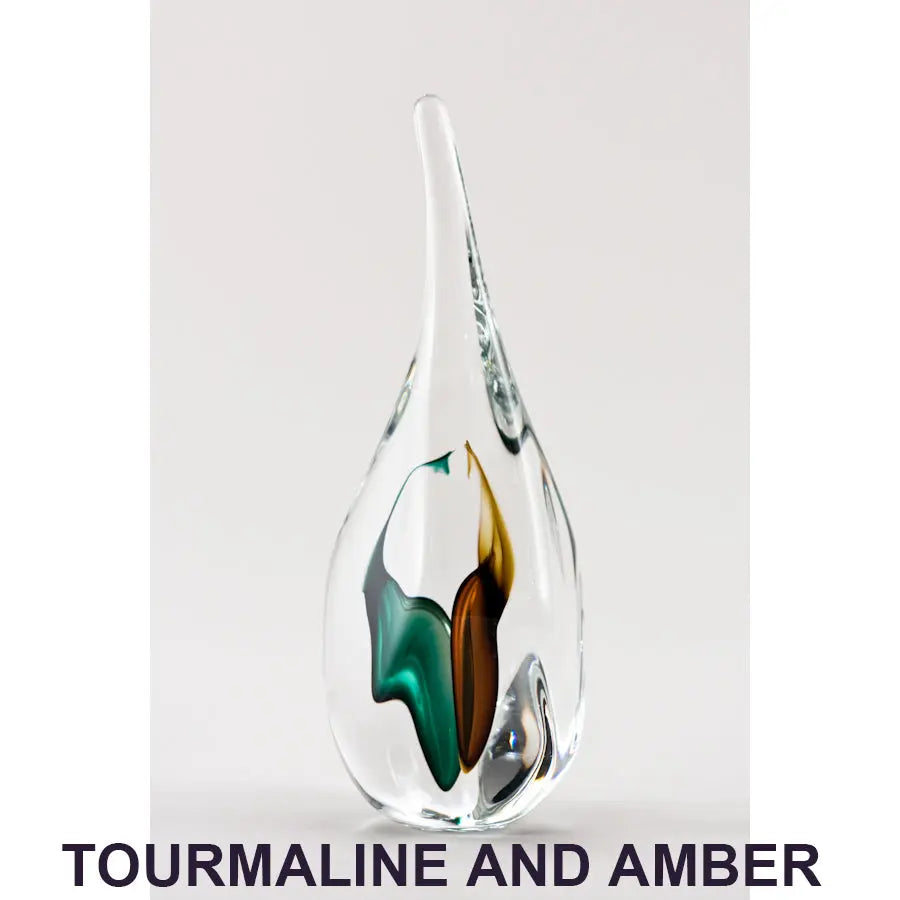 F. 10" H Lime Green and Mid Blue G. 10" H Amber and Tourmaline Dancing Souls