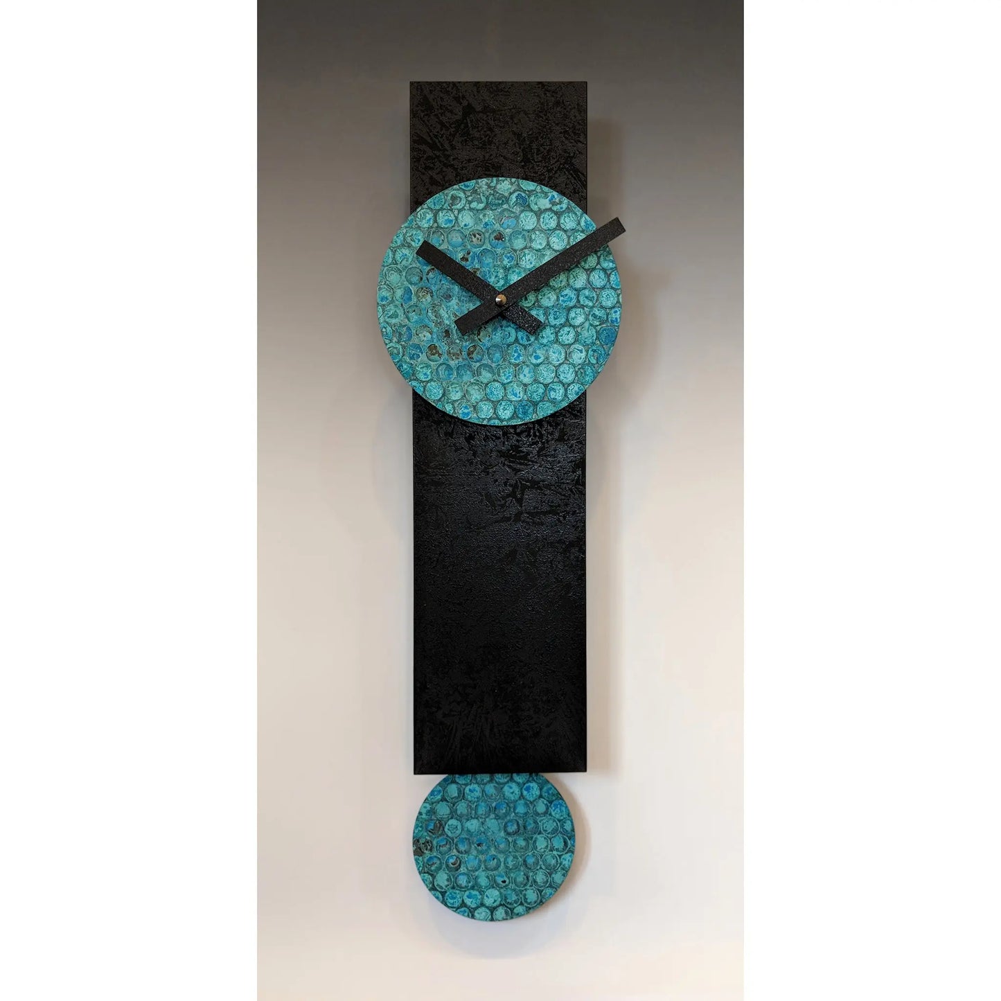 Narrow Black and Verdigris Pendulum Wall Clock by Leonie Lacouette