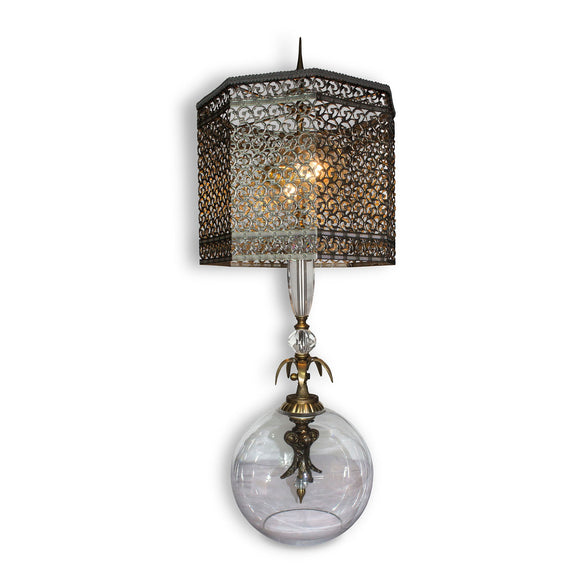 Luna Bella Abelie Table Lamp with Brass and Crystal Glass Base and Intricate Brass Filigree Shade Artistic Artisan Designer Table Lamps