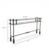 Luna Bella Ernst Console Table Hand Forged Steel with Iron Details Two Glass Shelves Artistic Artisan Designer Console Tables Dimensions