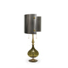 Luna Bella Hilario Table Lamp with Hand Blown Amber Glass and Solid Brass Base with a Rolled Iron and Brass Shade Artistic Artisan Designer Table Lamps