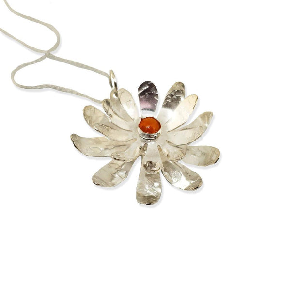 Mai Double Flower Daisy Necklace N10O25A Sterling Silver and Gemstone by Silver Garden Designs Artistic Artisan Designer Jewelry