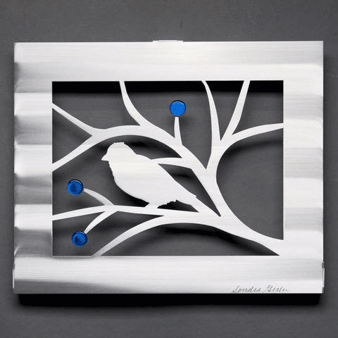 Metal Petal by Sondra Gerber Bird with Berries in Red or Blue Wall Art Artisan Crafted Hand Painted Brushed Aluminum Wall Sculptures
