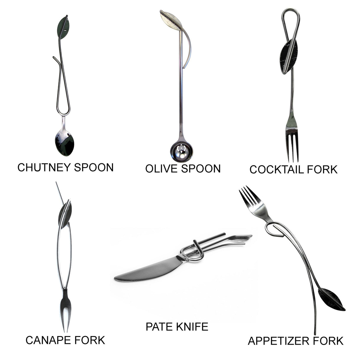 http://www.sweetheartgallery.com/cdn/shop/products/Metallic-Evolution-Stainless-Steel-Kitchen-and-Serving-Utensils-Set-Appetizer-Fork-Canape-Fork-Cocktail-Fork-Olive-Spoon-Pate-Knife-and-Chutney-Spoon-6-Artisan-Crafted-Servingware_1200x1200.jpg?v=1587762703
