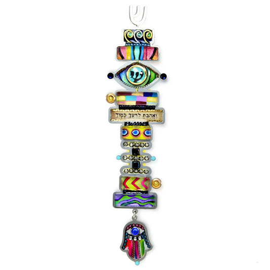 Mezuzahs, Seeka Hamsa Mezuzah 1451405, Hand Painted, Stainless Steel, Austrian Crystal, Beads, Artistic Artisan Judaica