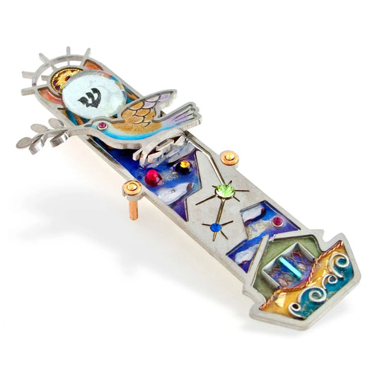 Mezuzahs, Seeka Noahs Ark Mezuzah 1450069 Hand Painted Stainless Steel Austrian Crystal Beads Artistic Artisan Judaica