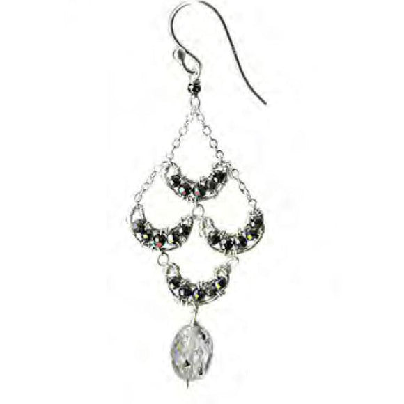 Michelle Pressler Jewelry Beaded Crescent Earrings 4210A with Hematite and Black Rutilated Quartz Artistic Artisan Crafted Jewelry