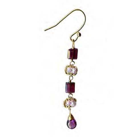 Michelle Pressler Jewelry Earrings 4679A with Garnet Lavender and Moonstone Artistic Artisan Crafted Jewelry