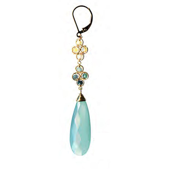 Michelle Pressler Earrings 5275 with Aqua Chalcedony Opal and Grandidierite Artistic Artisan Designer Jewelry