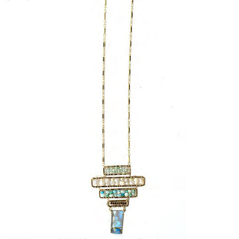 Michelle Pressler Jewelry Mint Silverite White Sapphire Pearl Turquoise Labradorite Necklace 4608 Artistic Artisan Designer Jewelry