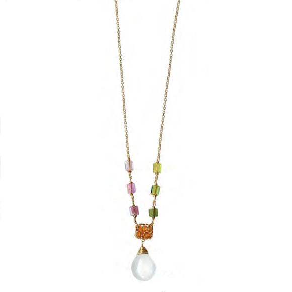 Michelle Pressler Jewelry Tourmaline White Moonstone Necklace 4708 Artistic Artisan Designer Jewelry
