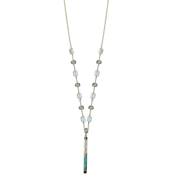 Michelle Pressler Jewelry Tabs Necklace 5021 with Moonstone Turquoise Australian Opal and Natural Zircon Artistic Artisan Designer Jewelry