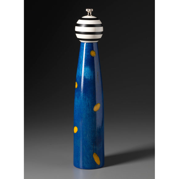 Ellipse E-8 in Blue, Yellow, Black, and White Wooden Salt and Pepper Mill Grinder Shaker by Robert Wilhelm of Raw Design