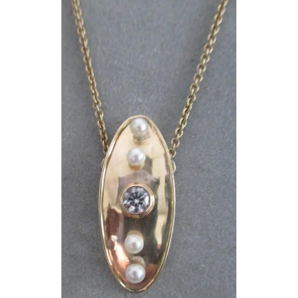 Richelle Leigh 14Kt. Gold Modern Oval Solid Diamond & Pearl Pendant PDT60YG Artistic Designer Handcrafted Jewelry