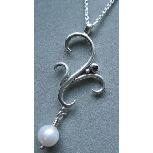 Richelle Leigh Sterling Silver Swirl Sapphire & Pearl Pendant Necklace PDT104SS Artistic Designer Handcrafted Jewelry