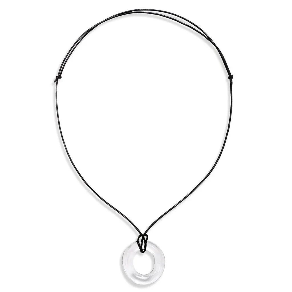 Circle On Leather Pendant Necklace And Small Circle Earrings