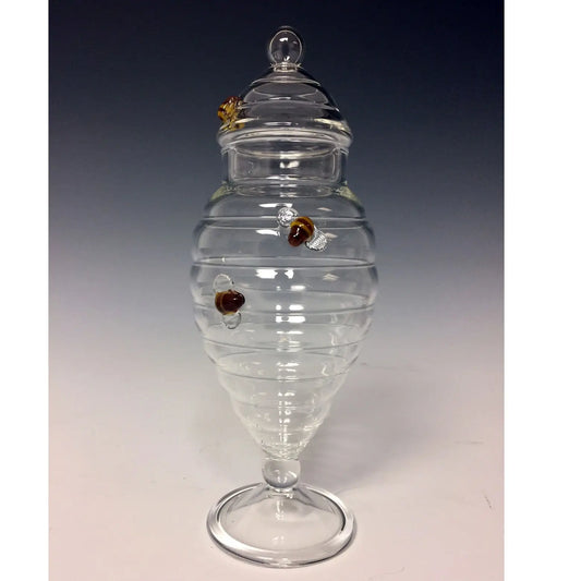 Sage Studios Glass Beehive Apothecary Jar Bees Line Functional Art Glass Covered Vessels