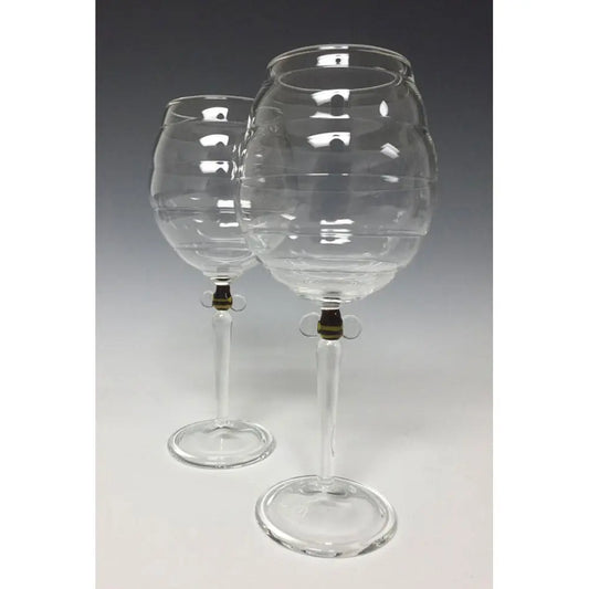 Sage Studios Glass Beehive Goblets Set of Two Bees Line Functional Art Glass Drinkware