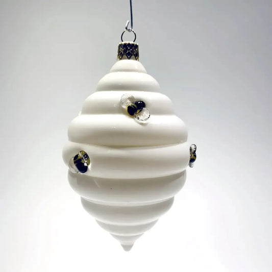 Beehive Glass Ornament in White by Sage Churchill Foster, Sage Studios