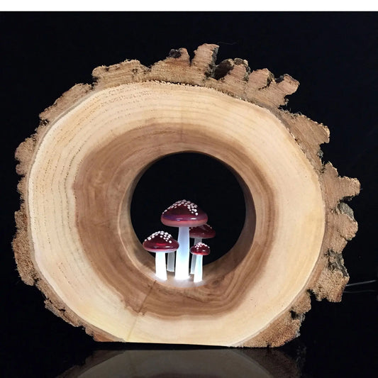 Sage Studios Glass Mushroom in Round Willow Night Light Lamp Mushroom Line Functional Art Glass Lighting